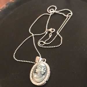 Long cameo sterling silver necklace